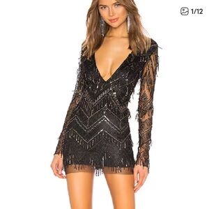 NWT Superdown Nia Sequin Fringe Mini Dress in Black Sz S
